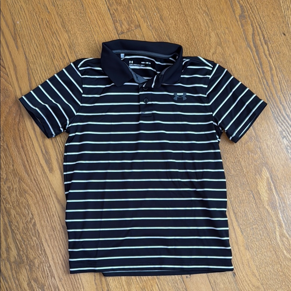 Under Armour Black and White Striped Polo Shirt